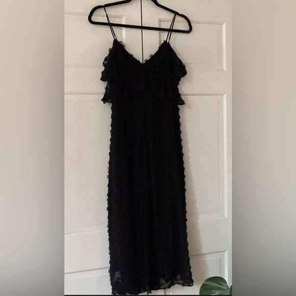 Zimmermann Textured Slip Dress Black Appliqué V Neck Wedding Goth Size 0‎ US 4 - Picture 2 of 10